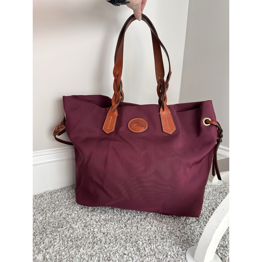 Dooney & Bourke Purple Nylon Shopper Tote Braided Leather Handles Shoulder Bag